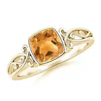 ANGARA Vintage Style Cushion Citrine Solitaire Ring For Women In 14K Solid Gold • $557.10