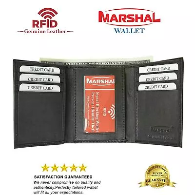 Real Leather Slim Wallets For Men Trifold Mens Wallet W/ ID Window RFID Blocking • $14.99