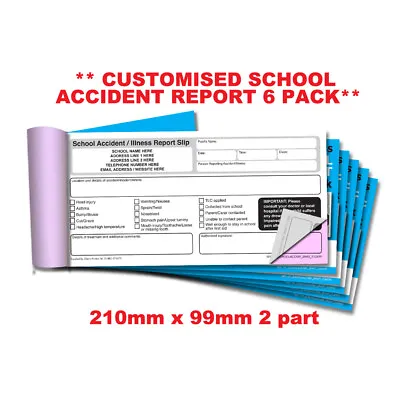 £41.99 • Buy **PERSONALISED** NCR School Accident Report Duplicate Book 99mm X 210mm 6 PACK