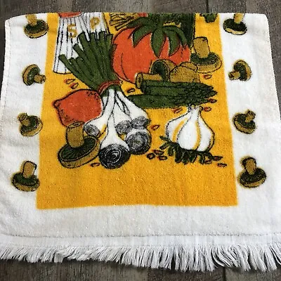 Vintage Mushroom Salt Pepper Tomato (1) Kitchen Hand Towel All Cotton Fringe • $30