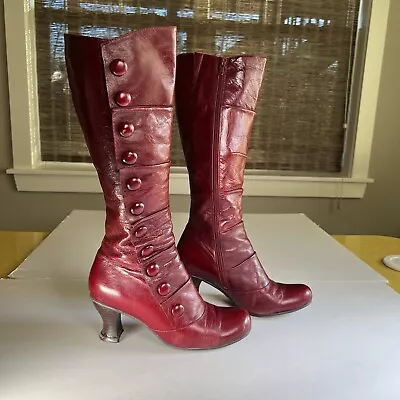 Miz Mooz AMELIA Button Boots Womens Knee High Red Leather Size 7 • $34