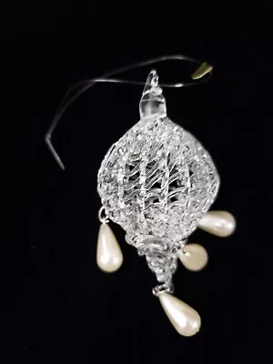 Vintage Silvestri Spun Glass Hot Air Balloon & Pearls Christmas Ornament • $12