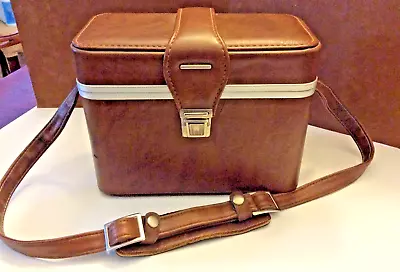 Vintage Hard Case Brown Vinyl Rectangle Adjustable Camera & Accessory Bag / Euc • $15.95