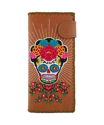 $34.20 • Buy Lavishy Catrina Day Of The Dead Sugar Skull Embroidered Flat Large Wallet Gift