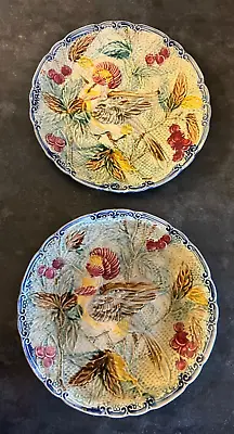 Pair Of MAJOLICA Bird Of Paradise Cherries 10” Plates • $29.99