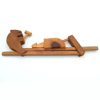 Hand Crafted Vintage Wooden Toy Bear Trying To Get Rabbit With Mallet 10 Inch Lo • $29.99