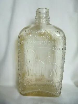 Vintage Lincoln Inn Heavily Embossed Pint Whiskey Flask Bottle • $9.99