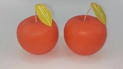LOt Of 2 Vance Kitira Apple Fruit Shaped Brushed Candle. New Orange Color • $16