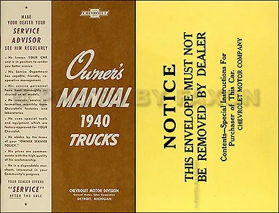 1940 Chevy Pickup And Truck Owners Manual With Envelope 40 Chevrolet Owner Guide • $93.78