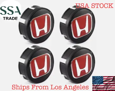 HONDA CIVIC FIT Set Of 4 JDM Red H Wheel Center Caps Hubs Cover Cap 58mm 2 1/4 • $34.99