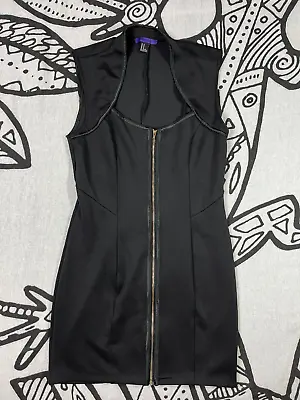 Forever 21 Dress Knee Length Womens Medium Black Front Zip Sleeveless Shaped • £4.99