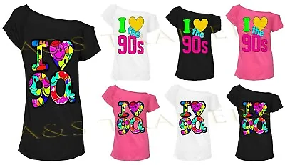  I Love The 90s T-Shirt Fancy Dress Costume Neon Festival Top New Women's LadieS • $22.86