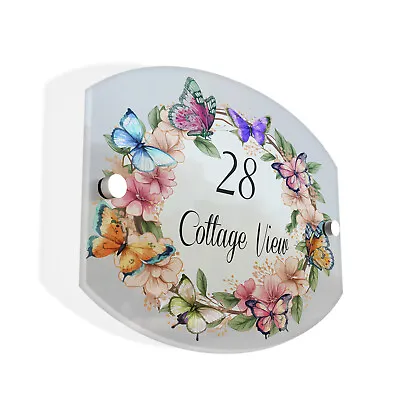 Butterflies Floral Pastel Acrylic House Sign - Personalised • £12.99