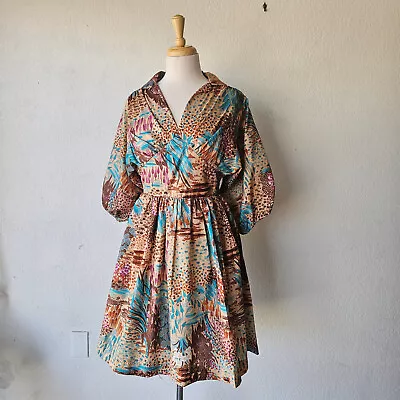 Vintage 70s Mr. Fine Dallas Cottagecore Polyester Mini Dress Empire Waist Small • $39.99