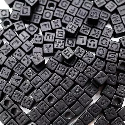 50 Letter Beads Alphabet Beads Matte Black Cube Bulk Beads Wholesale 6mm Bulk • $4.27