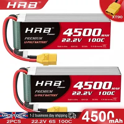 2pcs HRB 6S 22.2V 4500mAh LiPo Battery XT90 For RC Helicopter Airplane Car Boat • £129.99
