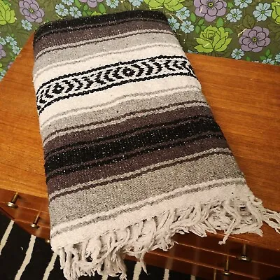 £19.99 • Buy Grey Mexican Woven Stripy Falsa Yoga Beach/Picnic Blanket/Throw