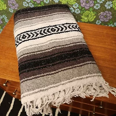 £19.99 • Buy Grey Mexican Woven Stripy Falsa Yoga Beach/Picnic Blanket/Throw