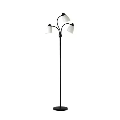 3 Head Adjustable Floor Lamp Black With White Plastic Shades Classic Young • $35.13