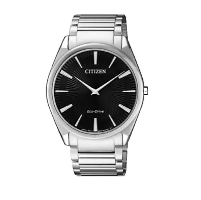 Citizen Men's Eco-Drive Silver Stainless Steel Black Dial Watch 38MM AR3071-87E • $154.99