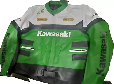 Men's Motorcycle Motorbike Racing Kawasaki Biker Leather Jacket • $179.99