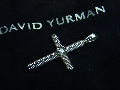 23MM David Yurman Sterling Silver 925 Center Diamond Cable Cross Pendant $295 • $130