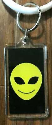 Alien Yellow Smiley Face Key Chain / Keyring - NOS Space Emoji Black Background • $7.72