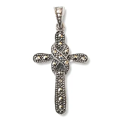 Vintage Stunning 925 Sterling Silver Italy Marcasite Victorian Cross Pendant • $69.99