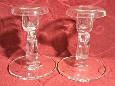 Vintage Sgd SWEDEN ORREFORS Crystal Glass Candle Holder Set Elegant Gift Wedding • $19.99