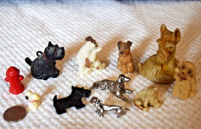 $9.99 • Buy Lot Of 11 Miniatures 10 Dogs Figures 1 Fire Hydrant Metal Plastic Resin