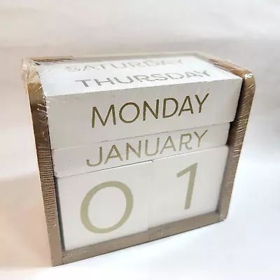 Perpetual Calendar Wooden Blocks Month Day Date Tabletop For Desk Office Dorm • $7.99