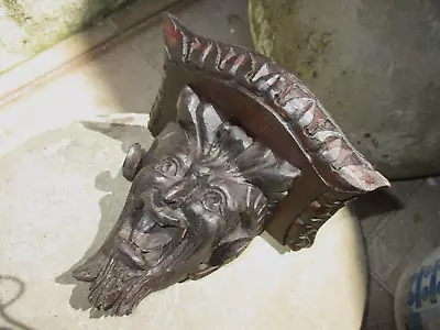 Vintage Wooden Corbel Wall Shelf Bracket Head Demon Devil Art Wood Hand Carved • $88.80