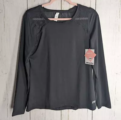 Marika Size Medium Plain Black Mesh Womens Long Sleeve Active Shirt NWT • $9.99