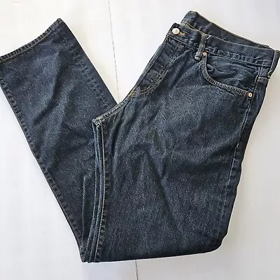 H&M &Denim Jeans Men's 36/34 Blue Straight Leg Dark Wash Button Fly • $10