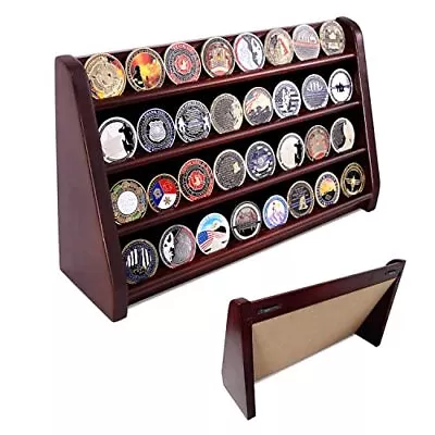 Challenge Coin Display Case Military Coin Holder Stand 4 4 Row Mahogany Finish • $57.73