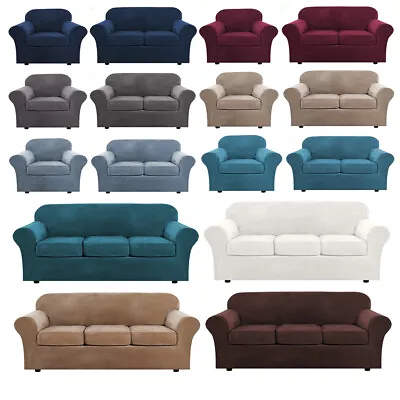 $21.59 • Buy Stretch Velvet Sofa Cover Chair Couch Loveseat Slipcover Protector+Cushion Cover