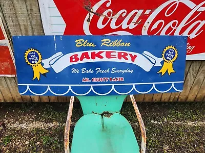 Vintage Large 59  Blue Ribbon Bakery Sign Fresh Bread Huge Crusty Baker • $249.99