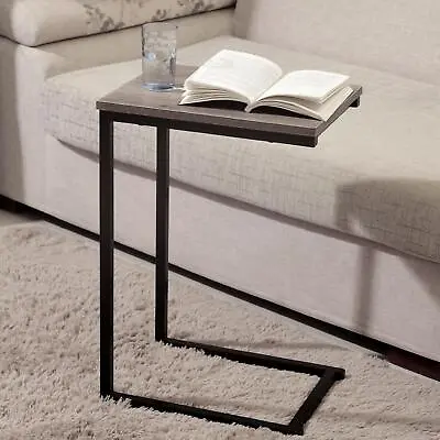 Side Table C Shaped Metal Modern Rustic Top Black Frame Coffee Sofa Bed Snack  • £23.99