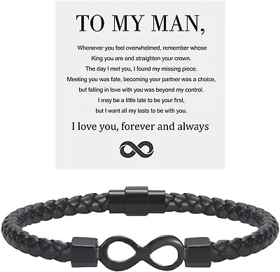  My Man Infinity Leather Bracelet Husband Gifts From Wife I Love You Forever And • $20.96