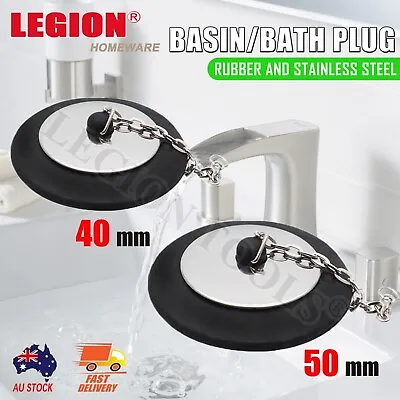 Bath Plug Stainless Steel Basin 40/50mm Sink Rubber Black Insert • $12.50