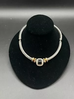 David Yurman Sterling Silver 18K Albion Onyx Diamond Cable Choker Necklace • $212.50