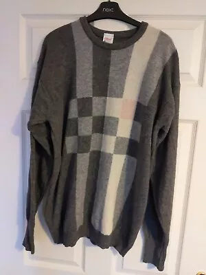 Vintage St Michael Marks & Spencer Grey Striped Lambswool Golf Jumper L (C1) • £19.99