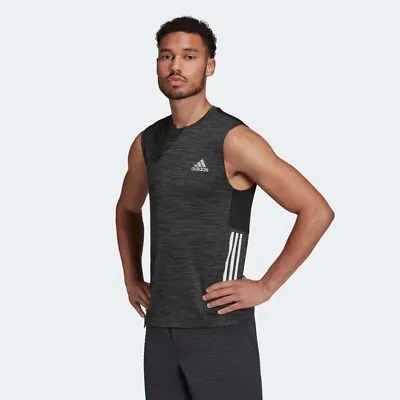 Adidas Gym Vest Running Breathable Tank Top Mens Fitness Training Black Eco • £21.49