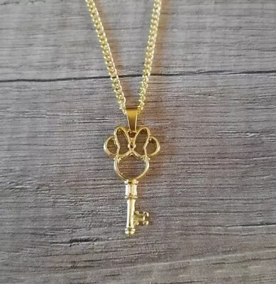 Gold Minnie Mouse Key Charm Pendant On A Gold Necklace Chain!! • $8.75