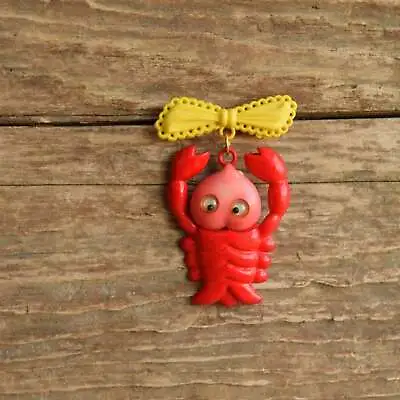 Vintage Googly Eyed Plastic Heart Lobster Shaped  Dangle Brooch • $69.95