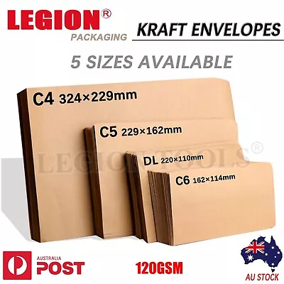 Kraft Envelopes Brown C4 C5 C6 DL Mailer Standard Business Envelope 120GSM AU • $136.90