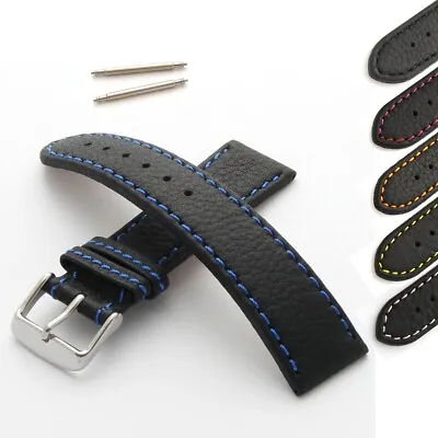 £13.95 • Buy Genuine Leather Watch Strap Grained Stitched 18mm 20mm 22mm 24mm 26mm 28mm 30mm