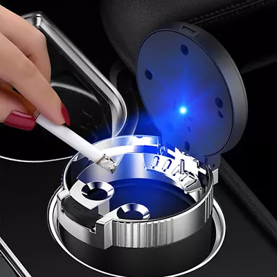 Portable Car Ashtray Blue LED Light Smokeless Ash Cigarette Cylinder Holder Cup • $11.60