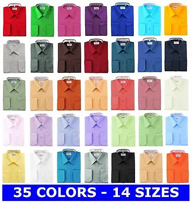 Berlioni Italy Men's Dress Shirt French Convertible Cuff Dress Shirt All Colors • $23.99