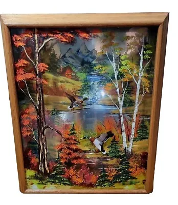 Royce A. McNett Oil On Mirror 3D Fall Scene Painting Duck Ornaments Signed 24X19 • $350